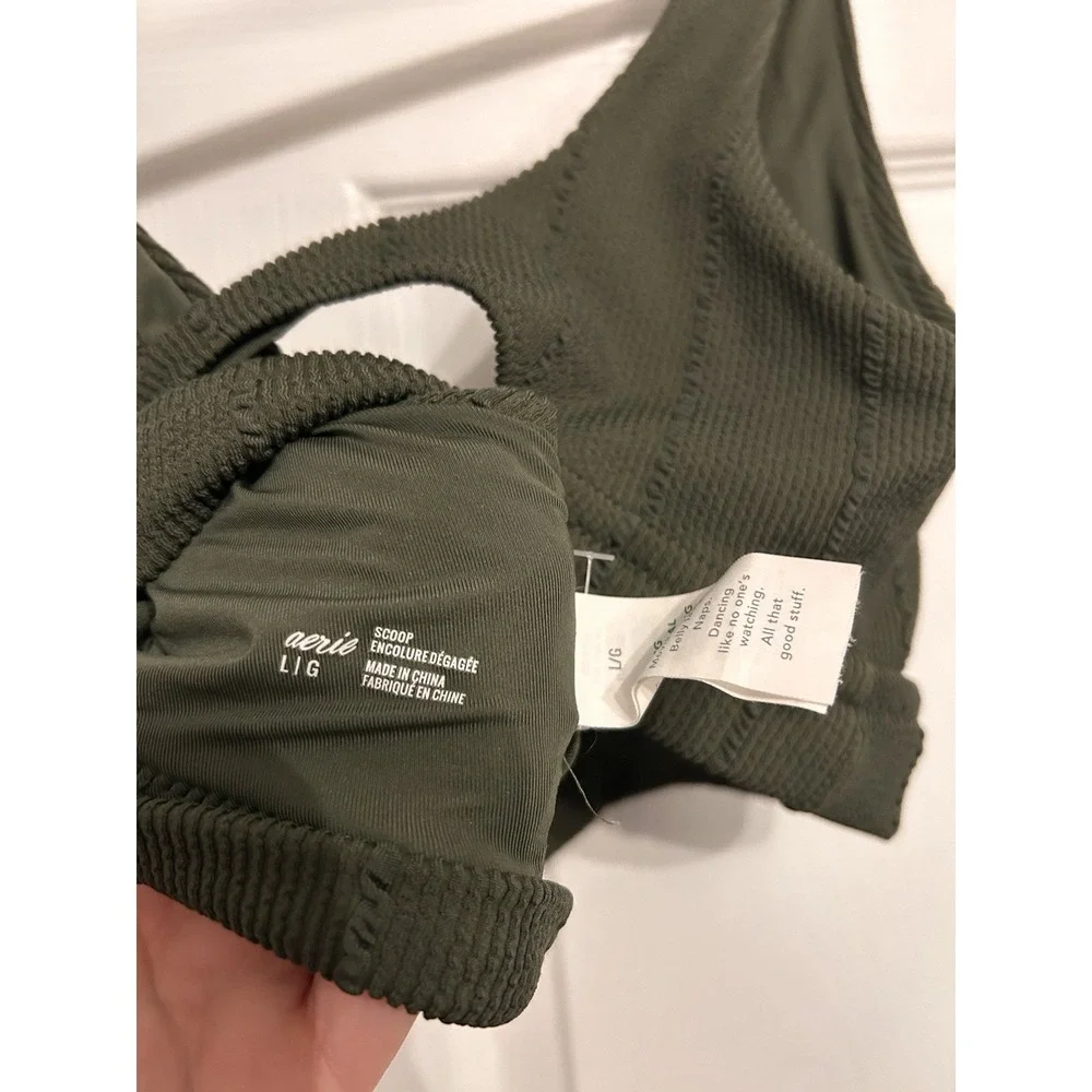 Offline‎ By Aerie Large Ribbed Sports Bra Scoop Activewear Athleisure Green Open